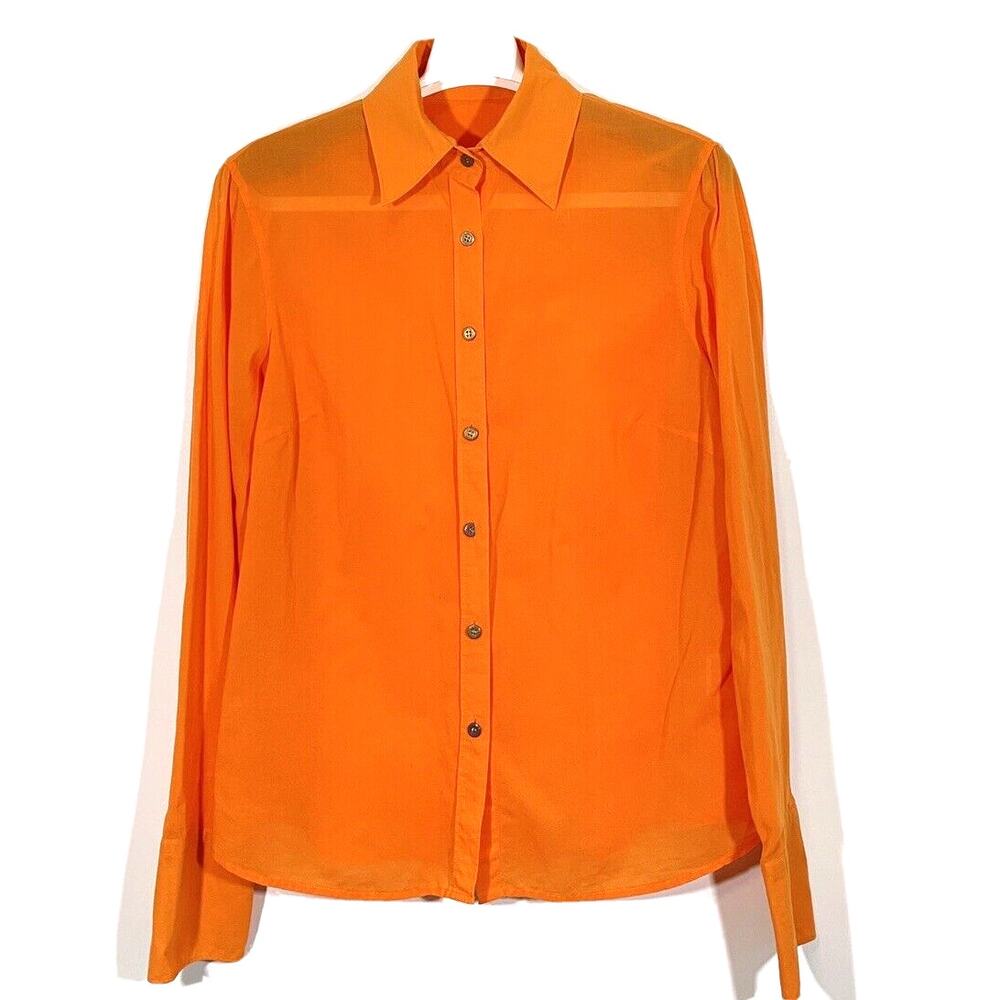 J. McLaughlin Button Front Spread Collar Cotton Shirt Orange Size 4 Career
